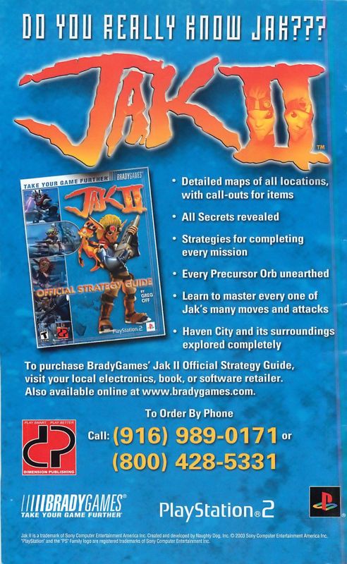 Manual for Jak II (PlayStation 2): Back