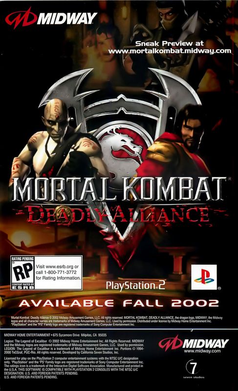 Manual for Legion: The Legend of Excalibur (PlayStation 2): Back