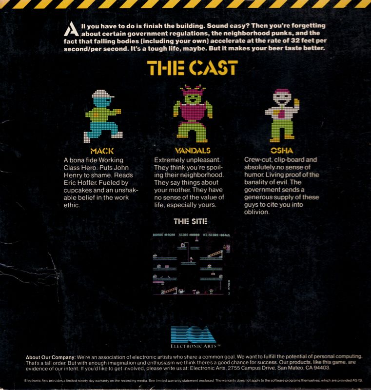 Back Cover for Hard Hat Mack (Apple II)