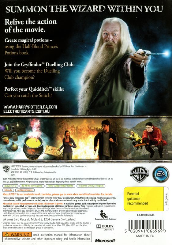 Back Cover for Harry Potter and the Half-Blood Prince (Xbox 360)