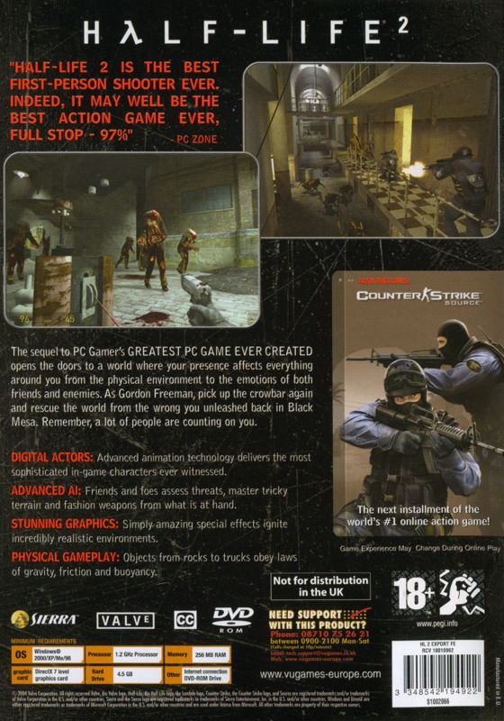 Back Cover for Half-Life 2 (Windows) (European English release)
