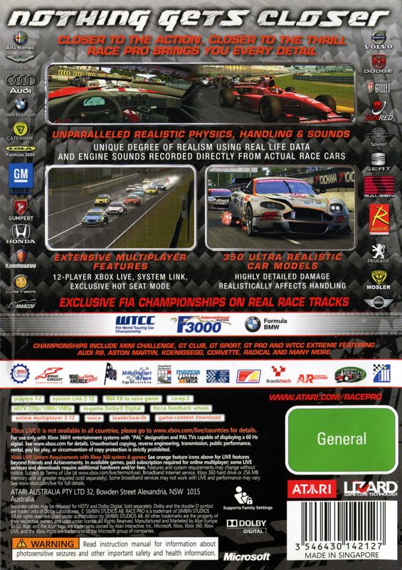 Back Cover for Race Pro (Xbox 360)