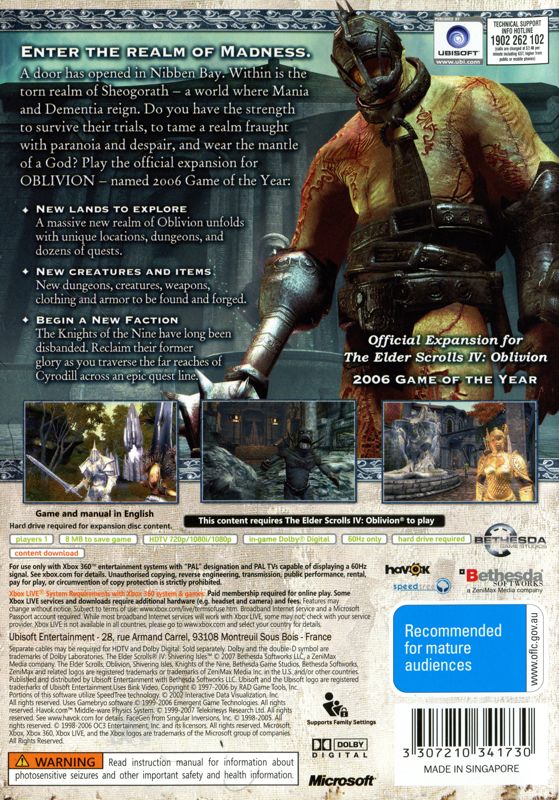 The Elder Scrolls IV Shivering Isles cover or packaging material