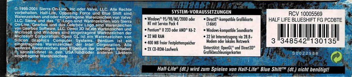 Spine/Sides for Half-Life: Blue Shift (Windows) (USK 16 - re-release): Bottom