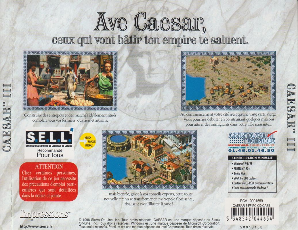 Other for Caesar III (Windows) (Full French version (S0013167)): Jewel Case - Full Back Cover