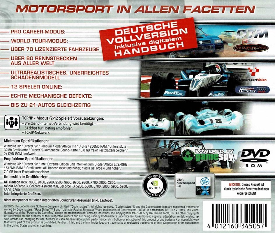 Other for TOCA Race Driver 3 (Windows) (Software Pyramide Box release): Jewel Case - Back
