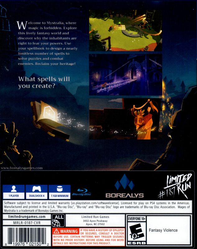 Back Cover for Mages of Mystralia (PlayStation 4) (Limited Run Games edition)