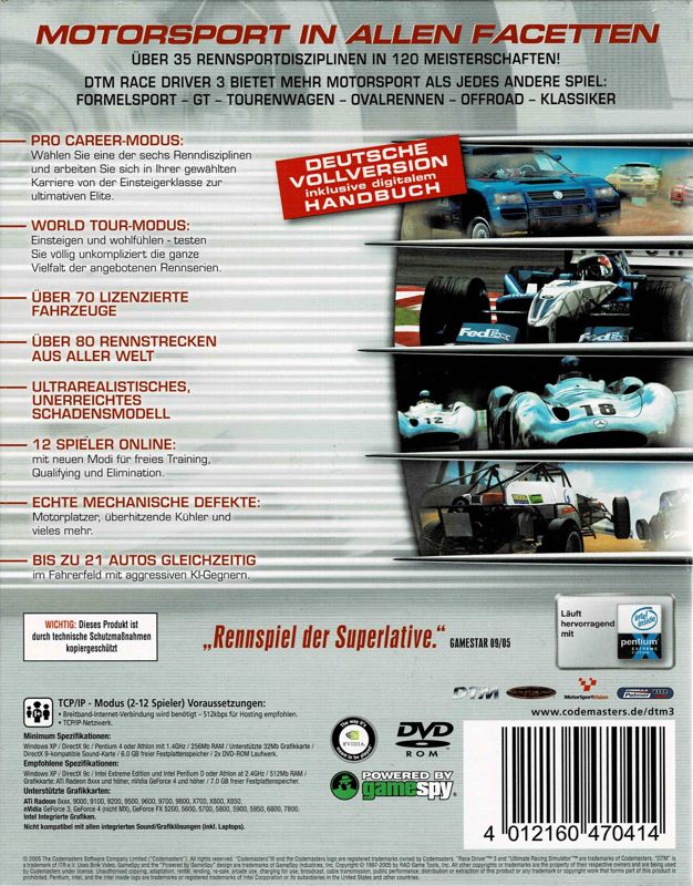 Back Cover for TOCA Race Driver 3 (Windows) (Software Pyramide Box release)