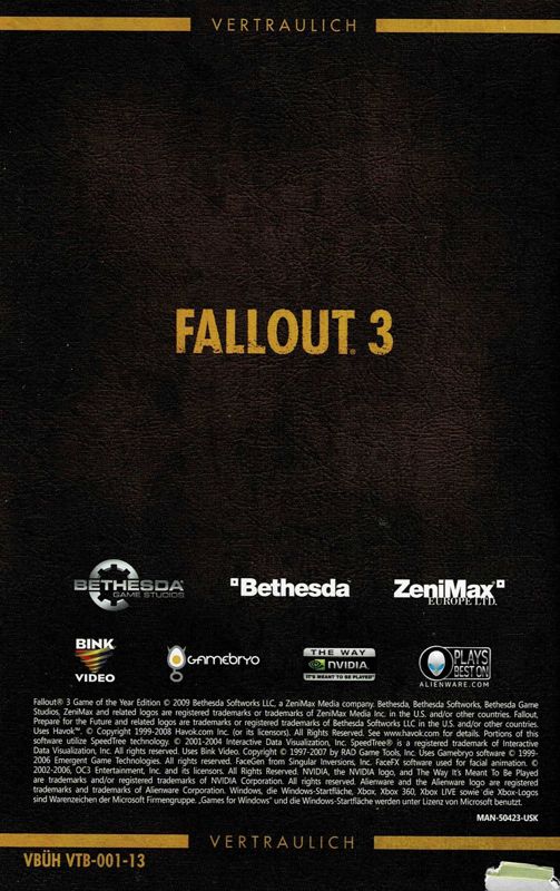 Manual for Fallout 3: Game of the Year Edition (Windows) (Software Pyramide release): Back