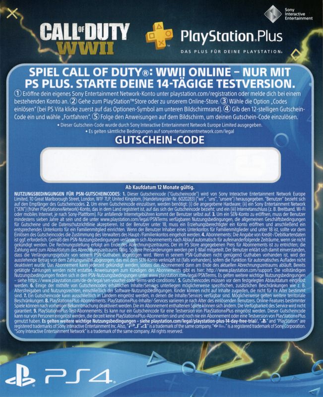 Advertisement for Call of Duty: WWII (PlayStation 4): Flyer - PlayStation Plus - Back