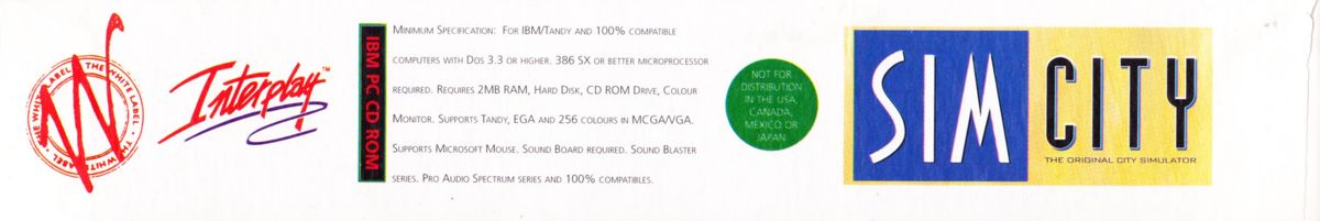 Spine/Sides for SimCity: Enhanced CD-ROM (DOS) (White Label Release): Bottom
