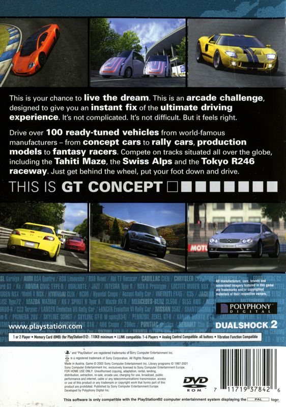Back Cover for Gran Turismo Concept: 2002 Tokyo-Geneva (PlayStation 2)