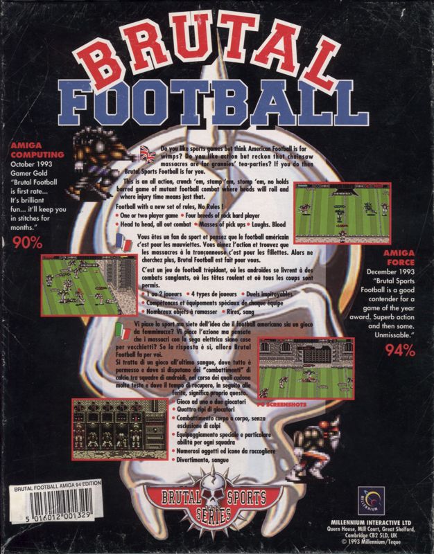 Back Cover for Brutal Sports Football (Amiga)