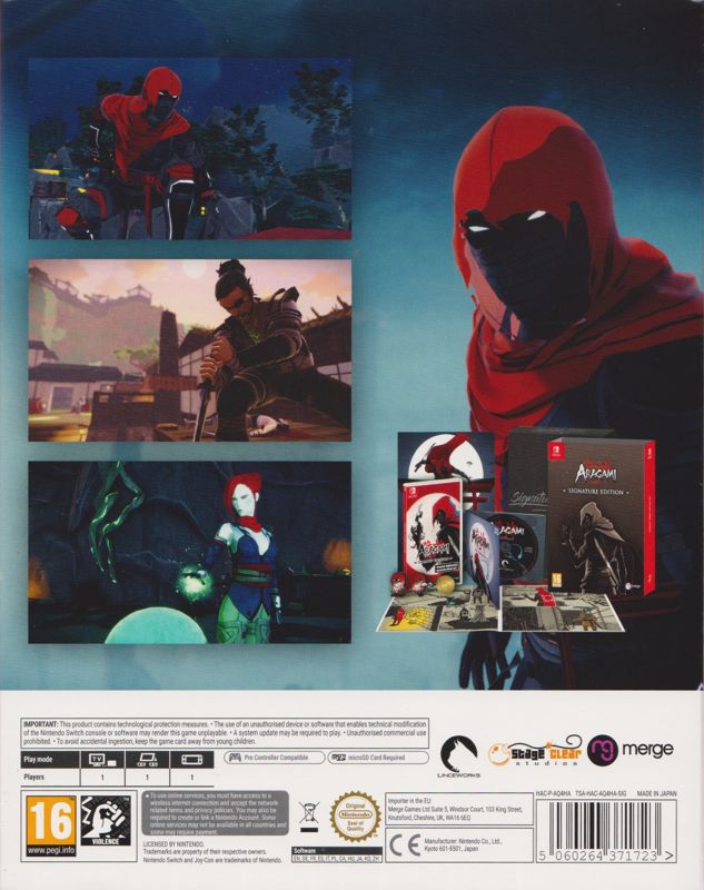 Back Cover for Aragami: Shadow Edition (Signature Edition) (Nintendo Switch) (Sleeved Box)