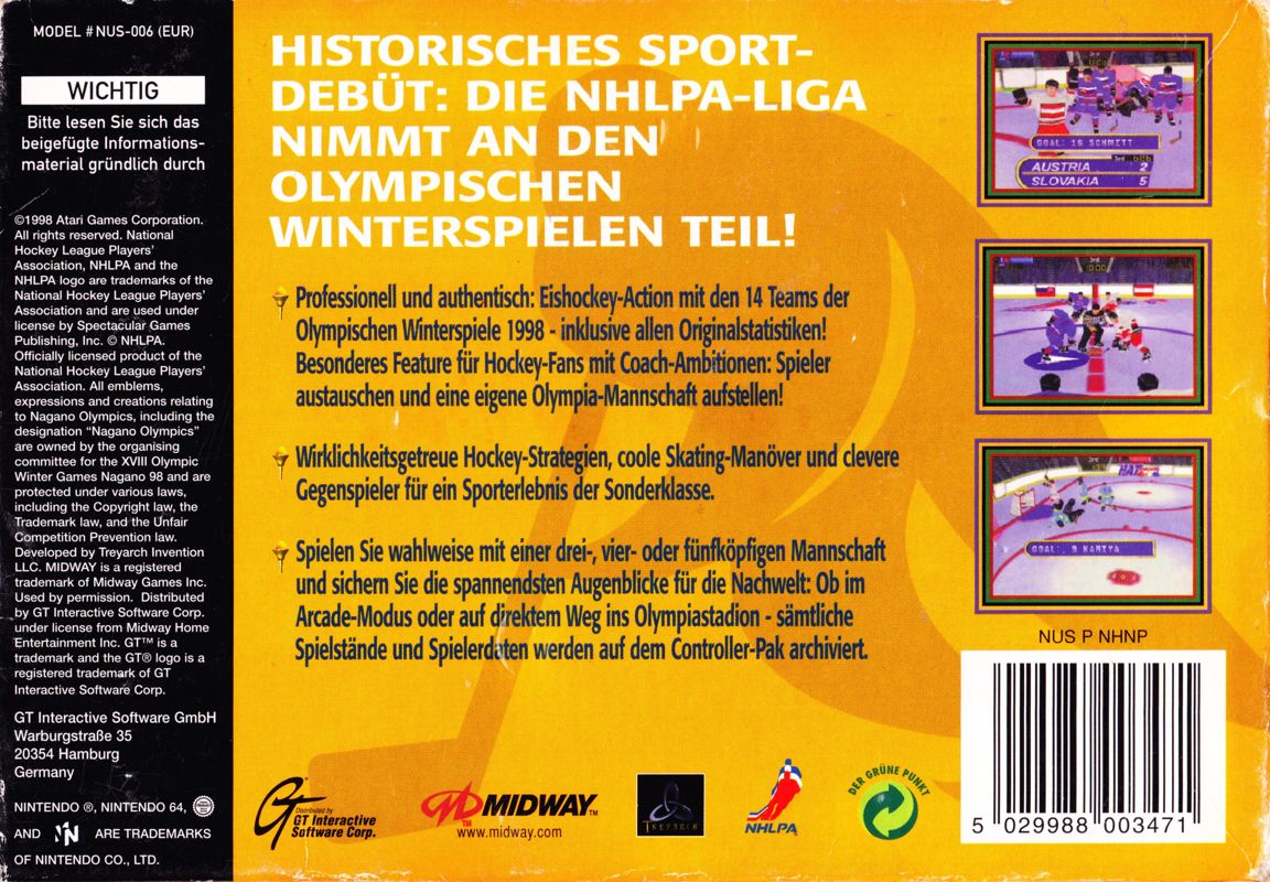 Back Cover for Olympic Hockey 98 (Nintendo 64)