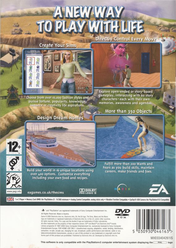 Back Cover for The Sims 2 (PlayStation 2)
