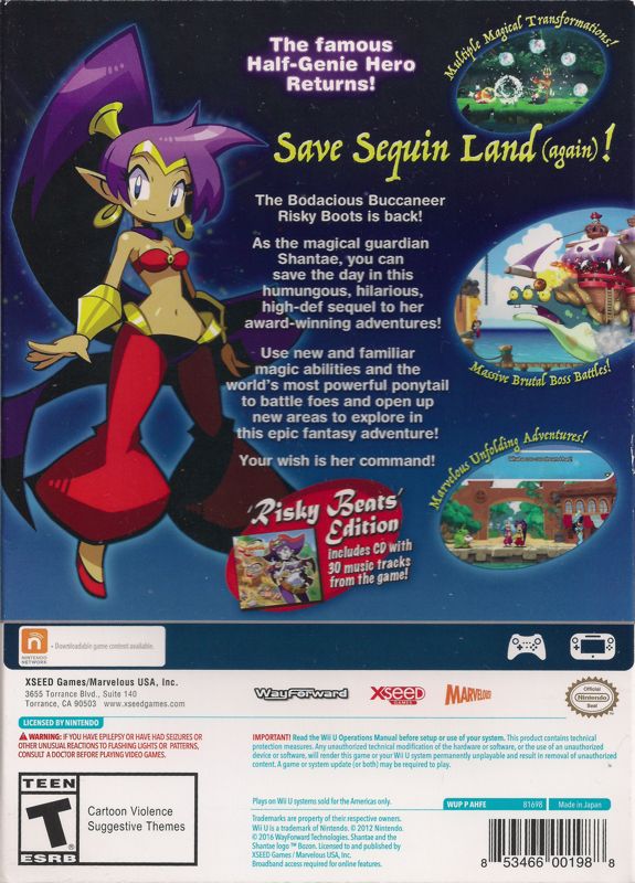 Back Cover for Shantae: 1/2 Genie Hero (Risky Beats Edition) (Wii U)