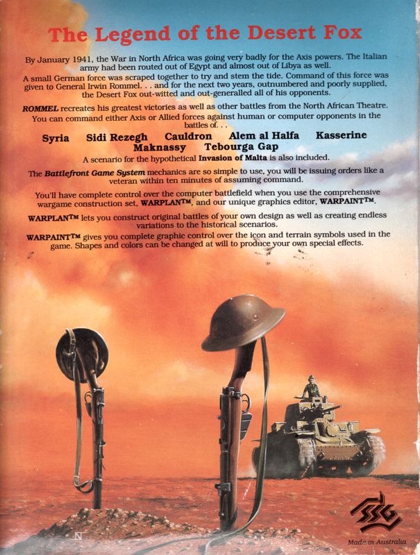 Back Cover for Rommel: Battles for North Africa (Apple II)