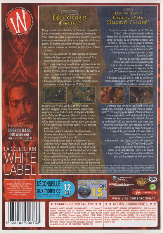 Back Cover for Baldur's Gate: The Original Saga (Windows) (White Label release (Virgin 2001))