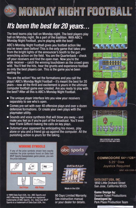 ABC Monday Night Football cover or packaging material - MobyGames