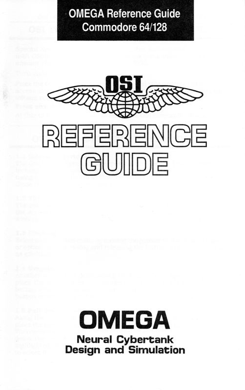 Reference Card for Omega (Commodore 64): Reference Guide Front