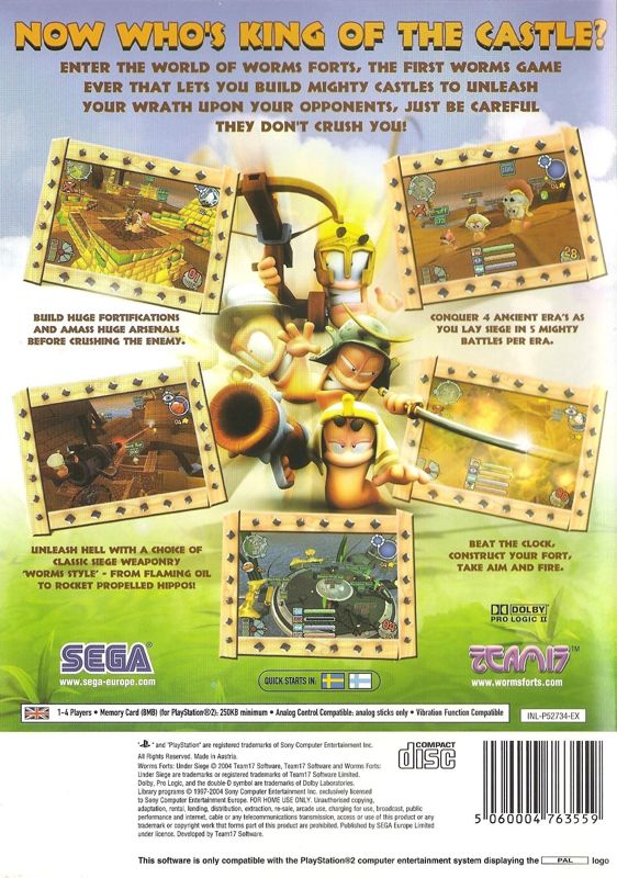 Back Cover for Worms Forts: Under Siege (PlayStation 2)