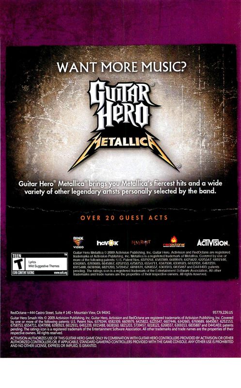 Manual for Guitar Hero Smash Hits (PlayStation 2): Back