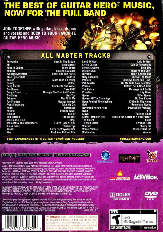 Back Cover for Guitar Hero Smash Hits (PlayStation 2)