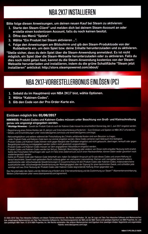 Extras for NBA 2K17 (Windows): Bonus DLC Code - Back