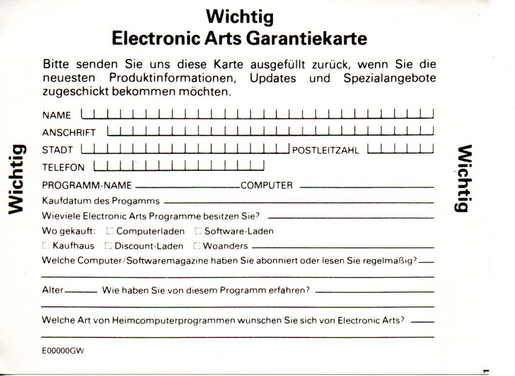 Other for Mario Andretti's Racing Challenge (DOS) (3.5" Release): Registration Card Back