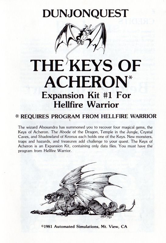 Manual for The Keys of Acheron (Atari 8-bit)