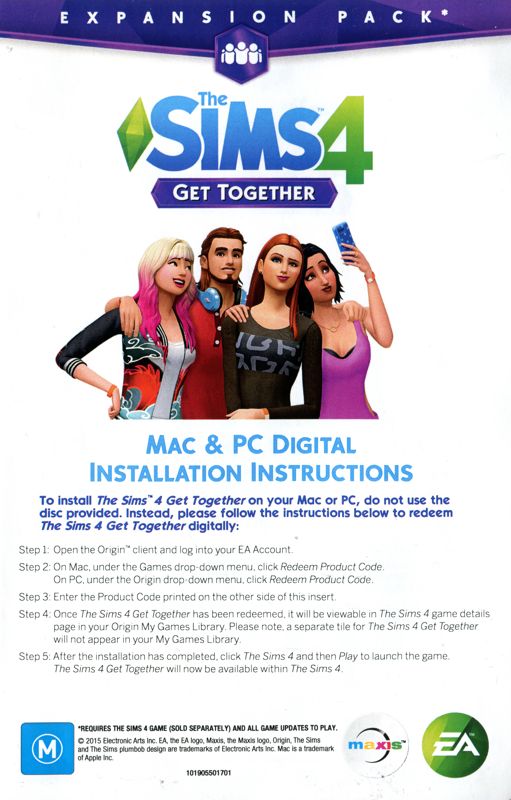 Advertisement for The Sims 4: Get Together (Windows): DLC flyer - front