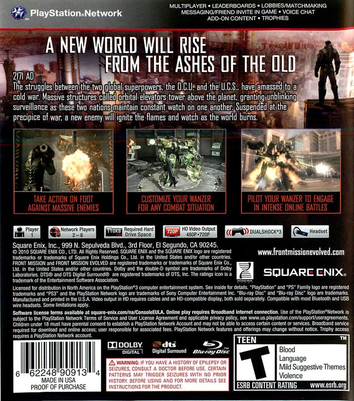 Back Cover for Front Mission Evolved (PlayStation 3)