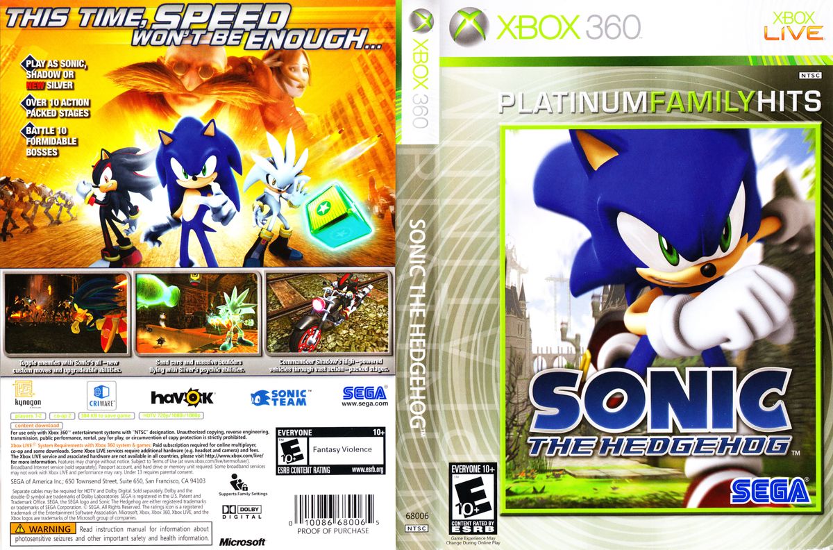 Full Cover for Sonic the Hedgehog (Xbox 360) (Platinum Family Hits release)