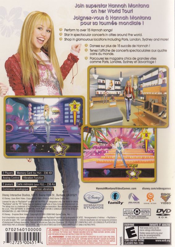 Back Cover for Hannah Montana: Spotlight World Tour (PlayStation 2)
