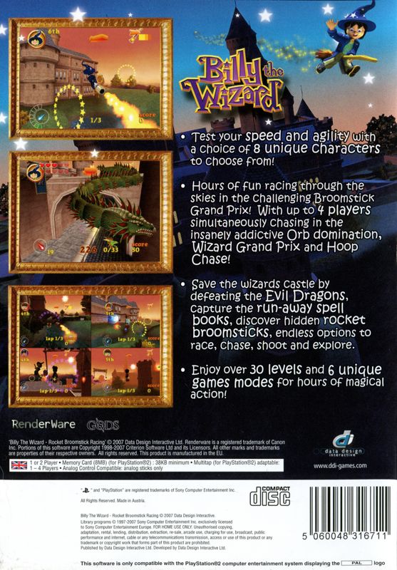 Back Cover for Billy the Wizard: Rocket Broomstick Racing (PlayStation 2)