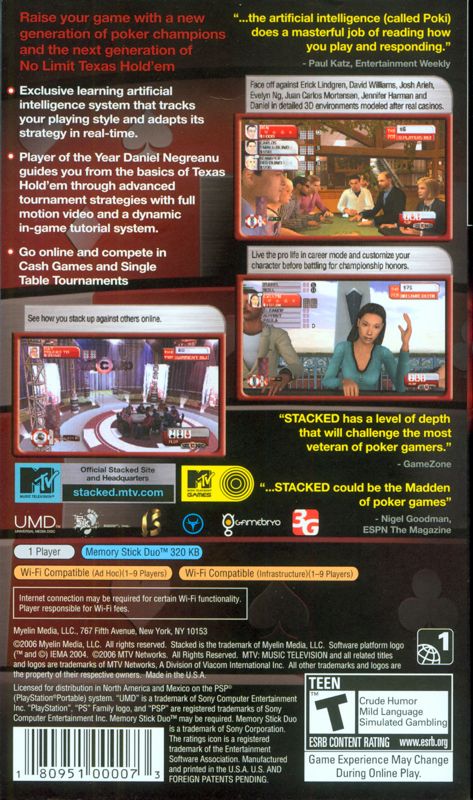 Back Cover for Stacked with Daniel Negreanu (PSP)