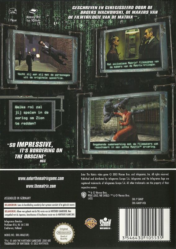 Back Cover for Enter the Matrix (GameCube)