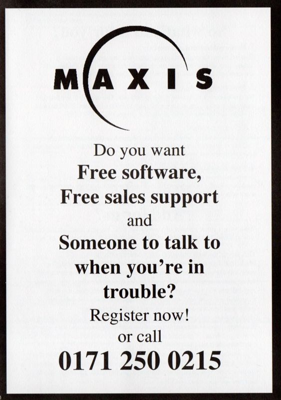 Other for Sim Farm (DOS) (Maxis ReCreation release): Registration Card Back