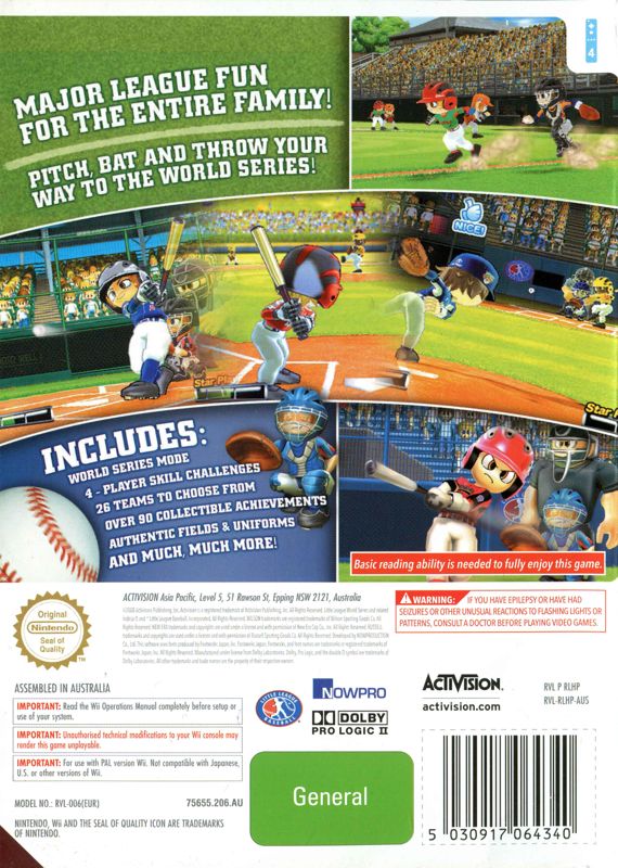 Back Cover for Little League World Series Baseball 2008 (Wii)