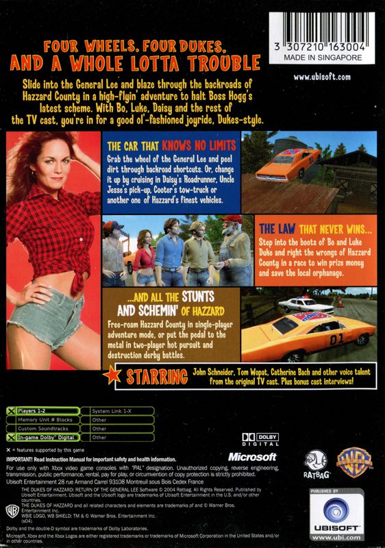 Back Cover for The Dukes of Hazzard: Return of the General Lee (Xbox)