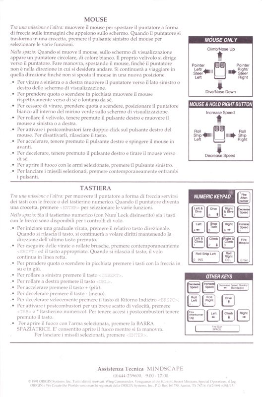 Reference Card for Wing Commander II: Vengeance of the Kilrathi (DOS) (5.25" Disk release): Italian - Back