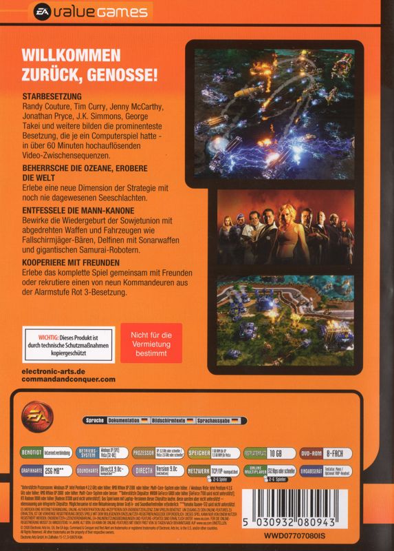 Back Cover for Command & Conquer: Red Alert 3 (Windows) (EA Value Games release)