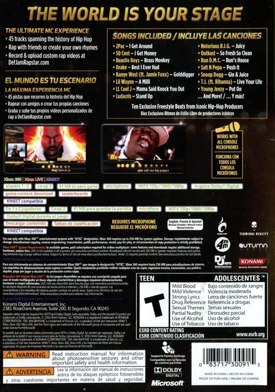Back Cover for Def Jam: Rapstar (Xbox 360)