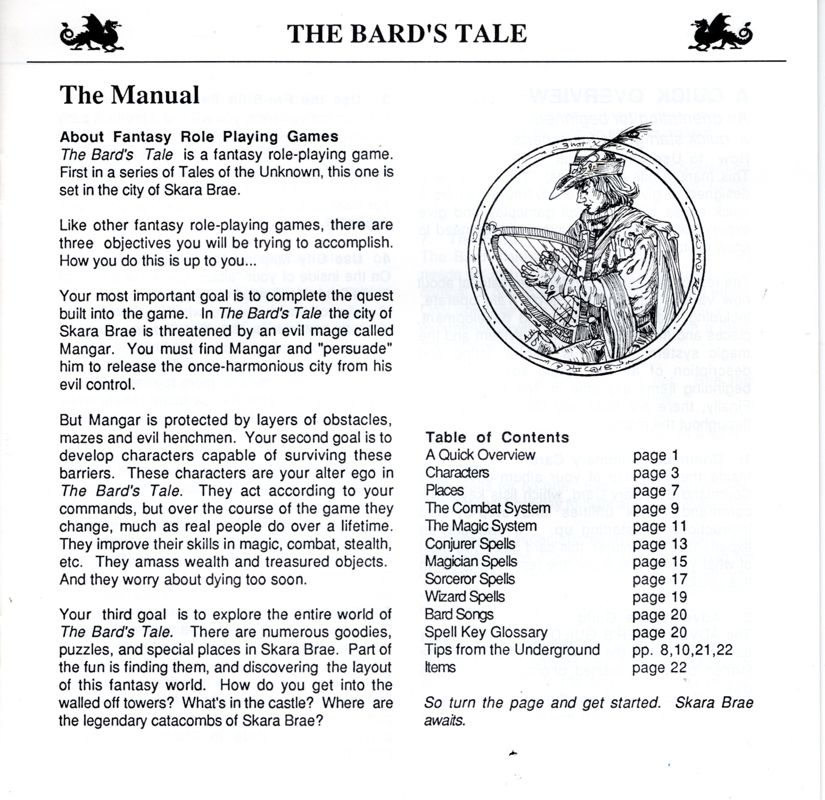 Manual for Tales of the Unknown: Volume I - The Bard's Tale (Macintosh): Front