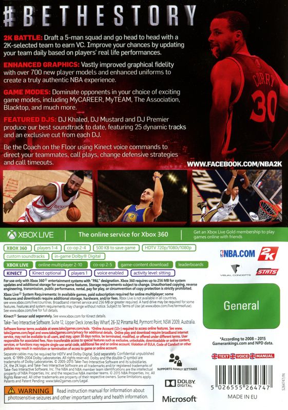 Back Cover for NBA 2K16 (Xbox 360)