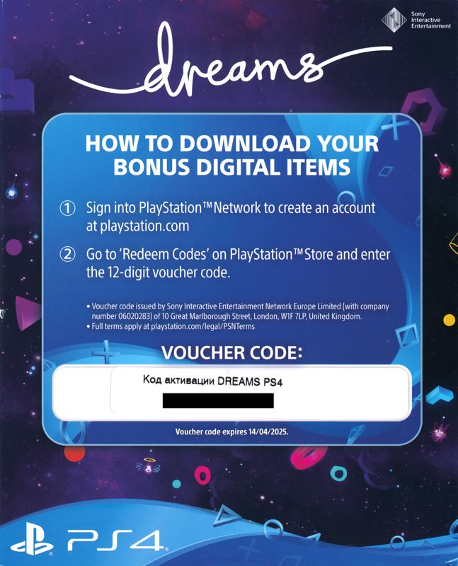Manual for Dreams (PlayStation 4): Front