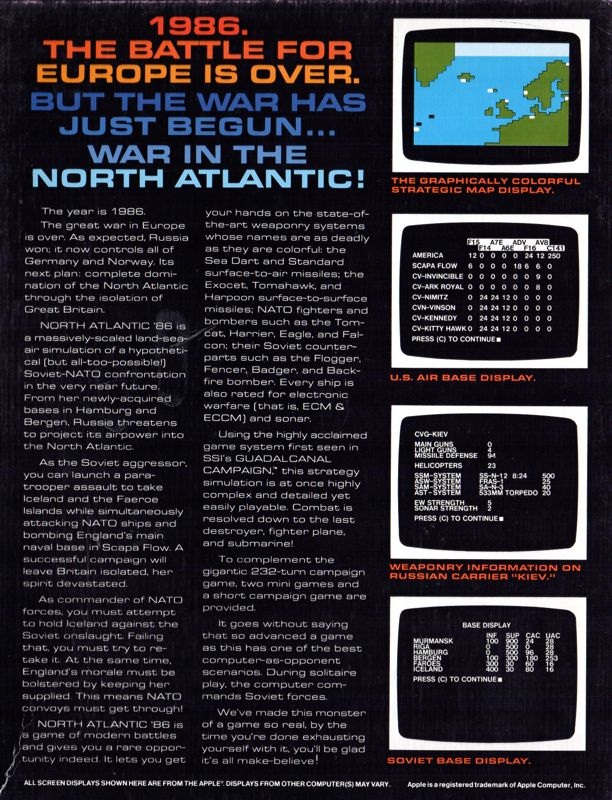 Back Cover for North Atlantic '86 (Apple II)