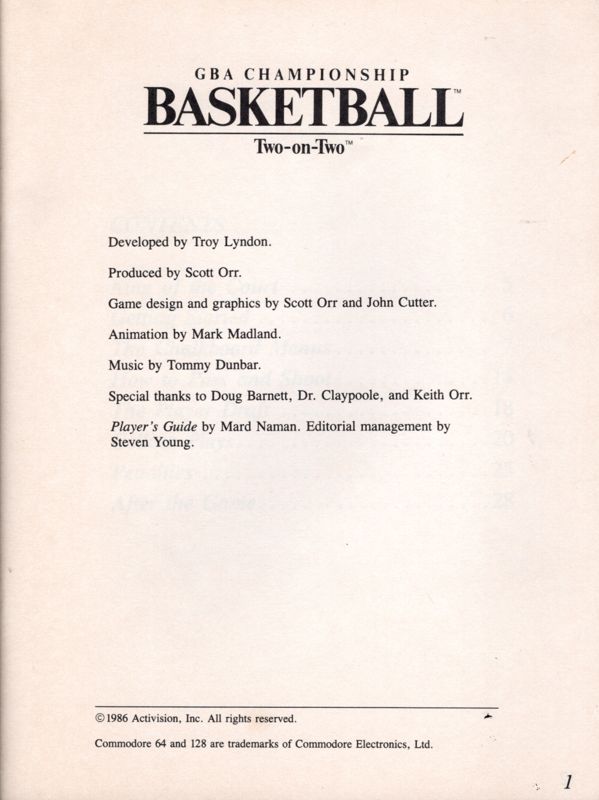 Other for GBA Championship Basketball: Two-on-Two (Apple II): Staff list