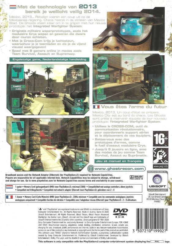 Back Cover for Tom Clancy's Ghost Recon: Advanced Warfighter (PlayStation 2)